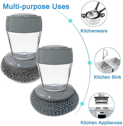 Plastic Auto-Dispense Dish Brush - Multifunctional Pot Scrubber with Lazy Button Design🧼
