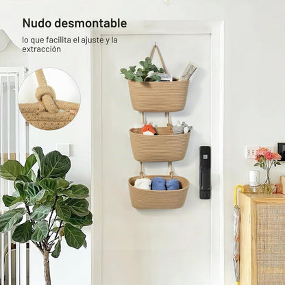 Woven cotton 3-Tier Over the Door Basket, Wall-Mounted Jute Bathroom Storage Organizer 🧺