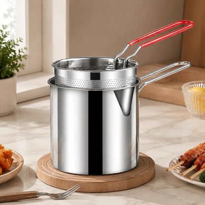 3Pcs Stainless Steel Deep Fryer Set,Rust-Resistant Portable Cookware for Home Kitchen Chips, Chicken Wings🍳🍟