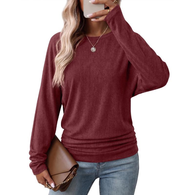 Womens Long Sleeve Shirts Ruched Hem Fall Tops Lightweight Sweaters🧶