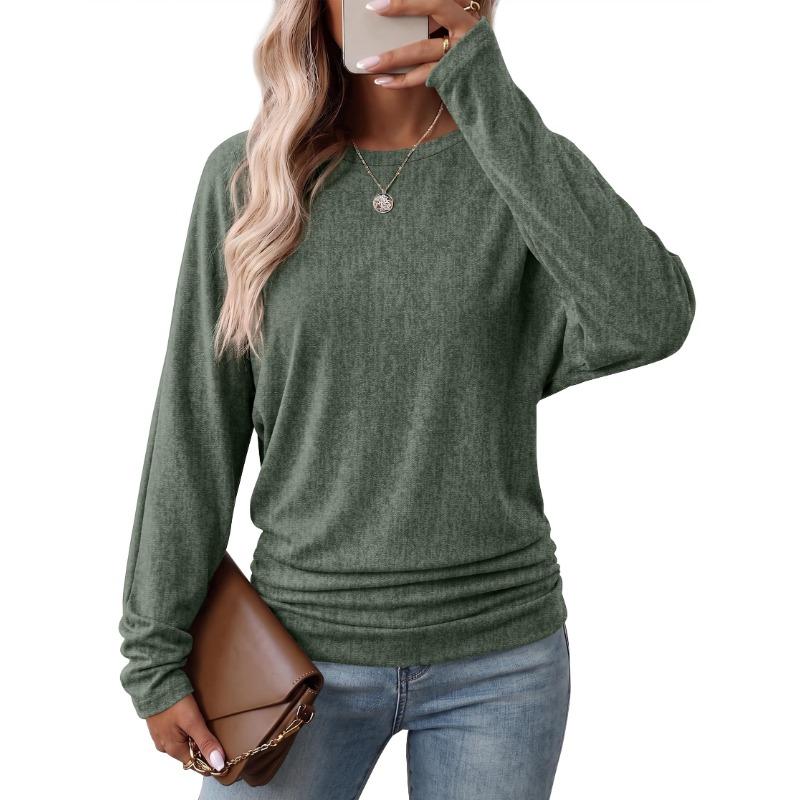 Womens Long Sleeve Shirts Ruched Hem Fall Tops Lightweight Sweaters🧶
