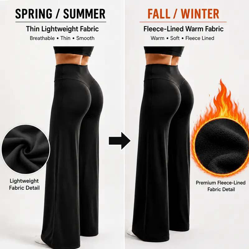 Women's Fleece Lined Wide Leg Pants,High Waisted Soft Thermal straight Leg LoungePants👖