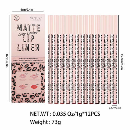 Full 12-Color Lip Liner Set – Matte High Pigment, Long-Lasting Non-Fading💋