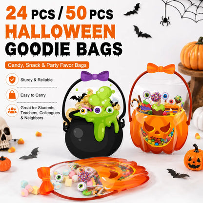 12/24/36/48/60 Pcs Halloween Plastic Goodie Bags, Trick or Treat Candy Bags🎃🍬