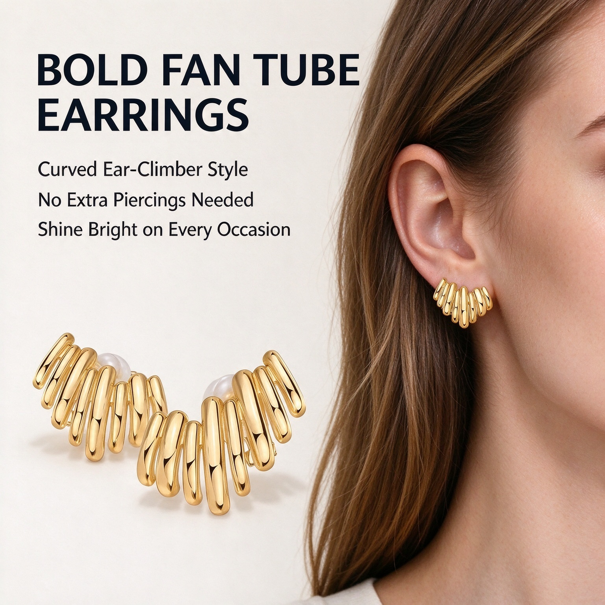 14K Gold Plated Statement Climber Stud Earrings for Women ✨💎