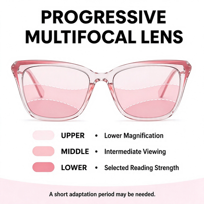 Progressive Photochromic Readers for Women, Pink Square Multifocal Reading Glasses 👓