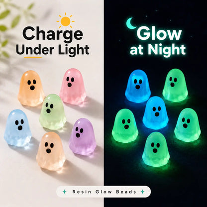 Glow In Dark Cute Ghost Resin Bead Set, Random Pattern Luminous Decorative Charms👻