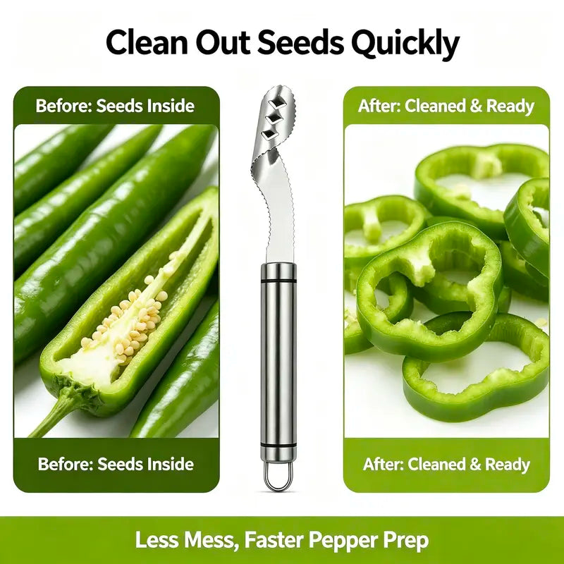 Stainless Steel Pepper Corer Seed Remover Tool, Chili Bell Pepper Core Deseeder 🔪