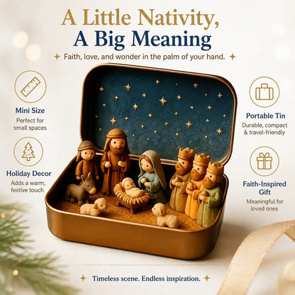 Religious Pocket-Size Mini Nativity Scene Set with Storage Box🎁