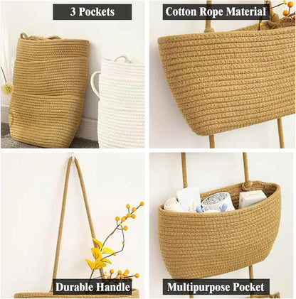 Woven cotton 3-Tier Over the Door Basket, Wall-Mounted Jute Bathroom Storage Organizer 🧺