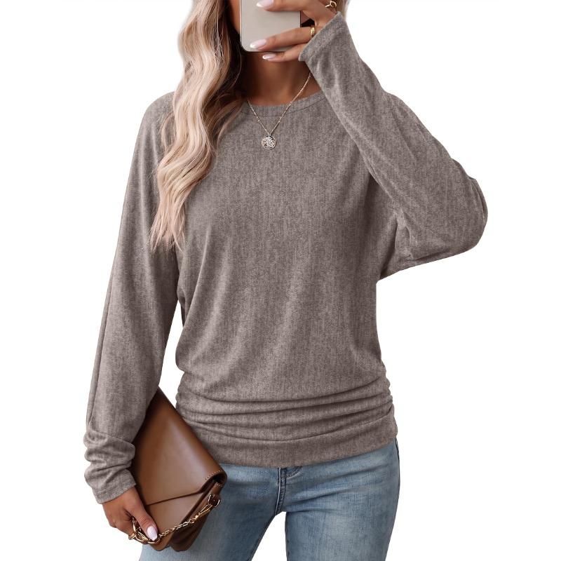 Womens Long Sleeve Shirts Ruched Hem Fall Tops Lightweight Sweaters🧶