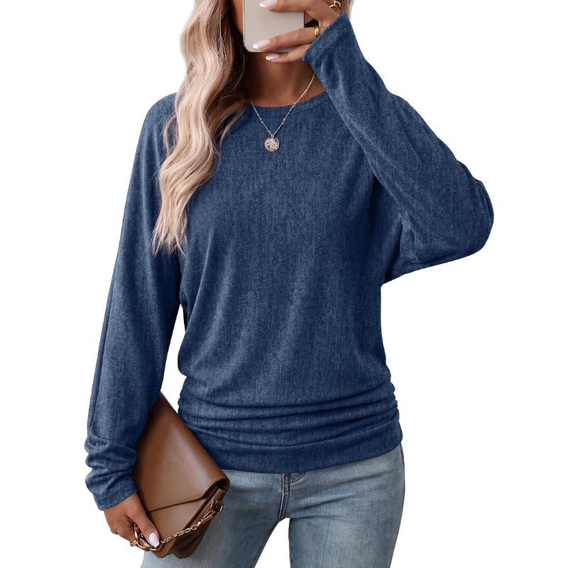 Womens Long Sleeve Shirts Ruched Hem Fall Tops Lightweight Sweaters🧶