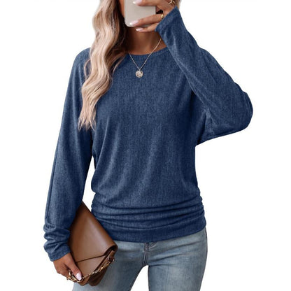 Womens Long Sleeve Shirts Ruched Hem Fall Tops Lightweight Sweaters🧶