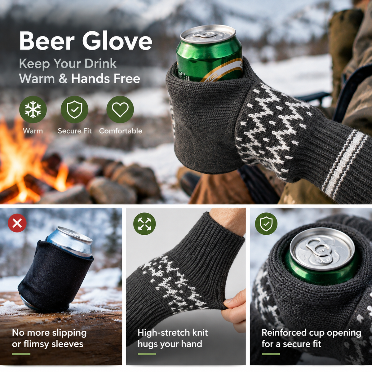 Beer Mitten Gloves - Knit Stitched Drink Mitt Holder for Beverage 🧤🍻