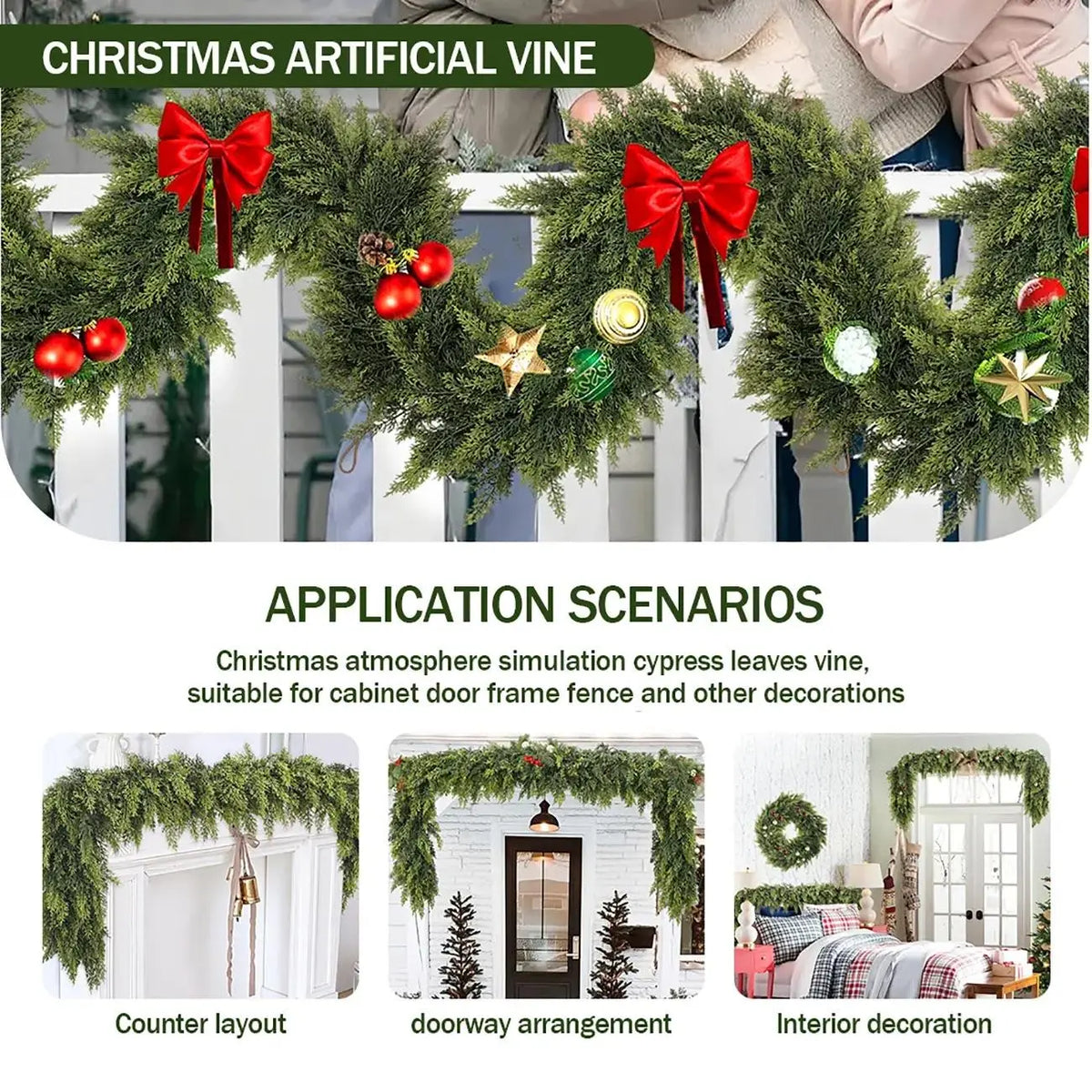 6 FT 2 Pcs Artificial Cedar Garlands, Real Touch Winter Cedar Garland🎄