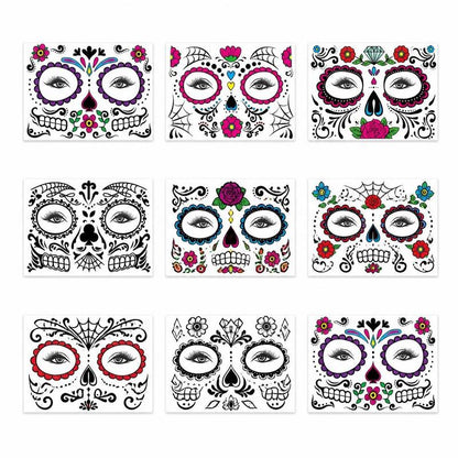 Mexican Dia De Los Muertos Temporary Face Tattoos - Sugar Skull Floral Face Decals 🎭