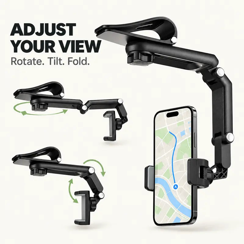 Foldable Car Phone Holder for Sun Visor, Adjustable Arm with 360° Phone Rotation 🚗📱