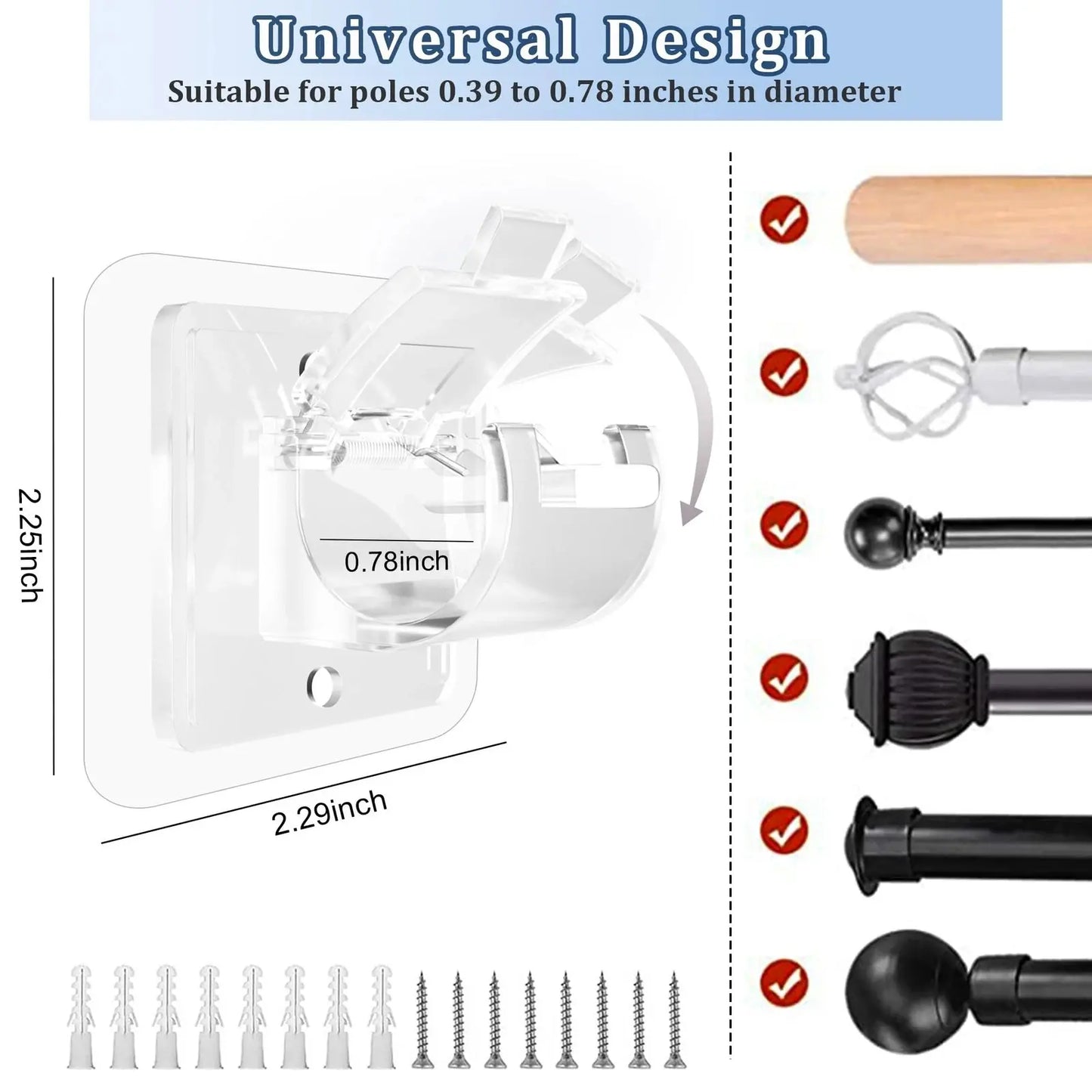 A set of 8PCS Curtain Rod Brackets with Clips-Multifunctional Adjustable Hook🪟