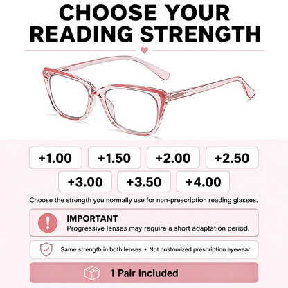 Progressive Photochromic Readers for Women, Pink Square Multifocal Reading Glasses 👓