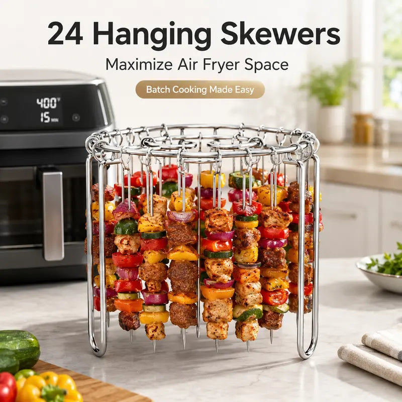 Air Fryer Skewer Rack, Round Grill with Stainless Steel, Flat Edges👨‍🍳