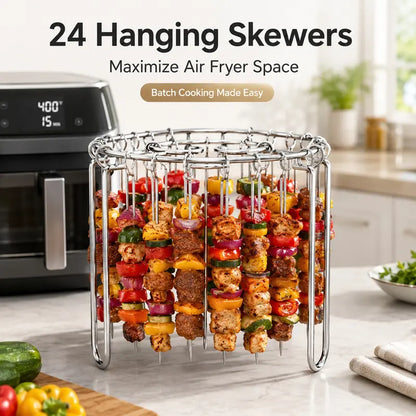 Air Fryer Skewer Rack, Round Grill with Stainless Steel, Flat Edges👨‍🍳