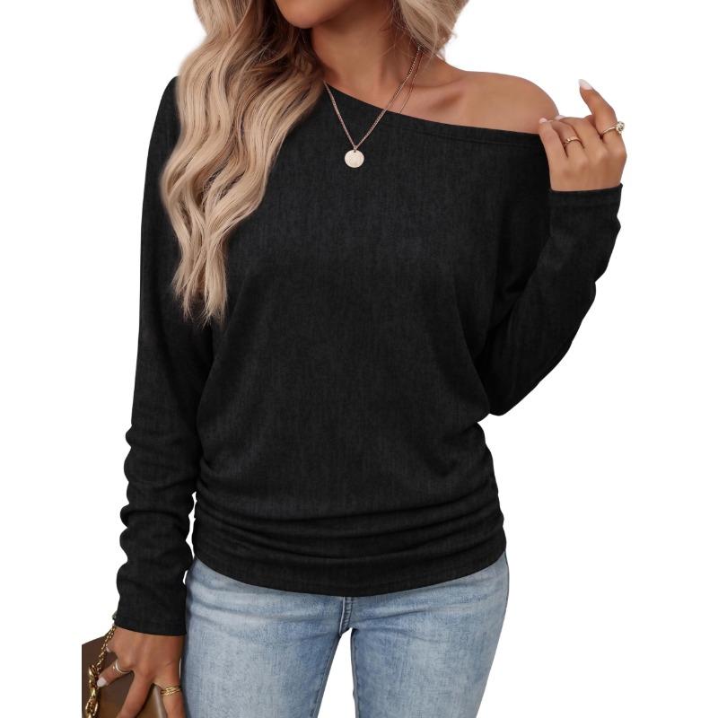 Womens Long Sleeve Shirts Ruched Hem Fall Tops Lightweight Sweaters🧶