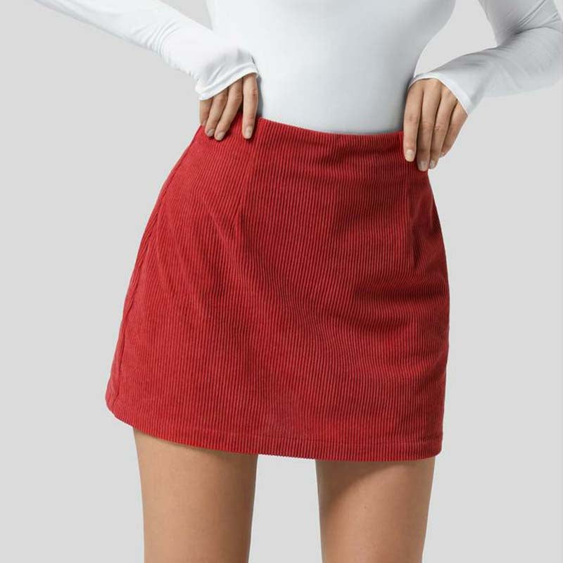 High Waisted Invisible Zipper 2-in-1 Mini A-line Corduroy Casual Skirt 👗