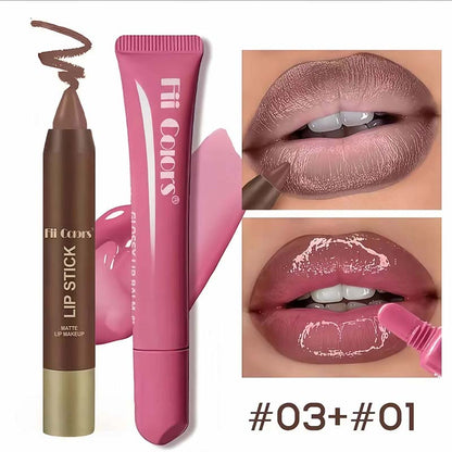 Matte Lip Liner & Moisturizing Lip Oil Cosmetic Set - Precise, Alcohol-Free Makeup Product💋