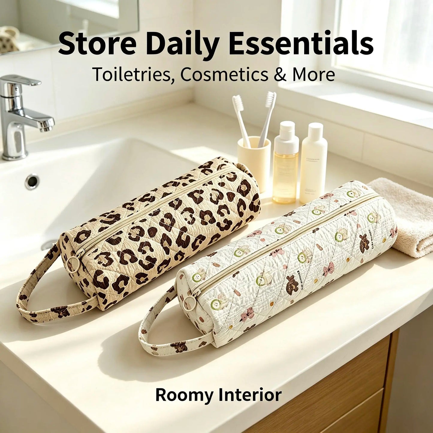 Quilted Multi‑Purpose Storage Bag, Portable Zipper Cosmetic Makeup Pouch 🎒