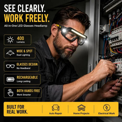 Rechargeable LED Headlamp Glasses - Hand-Wave Sense, Type-C USB Charging 🔦