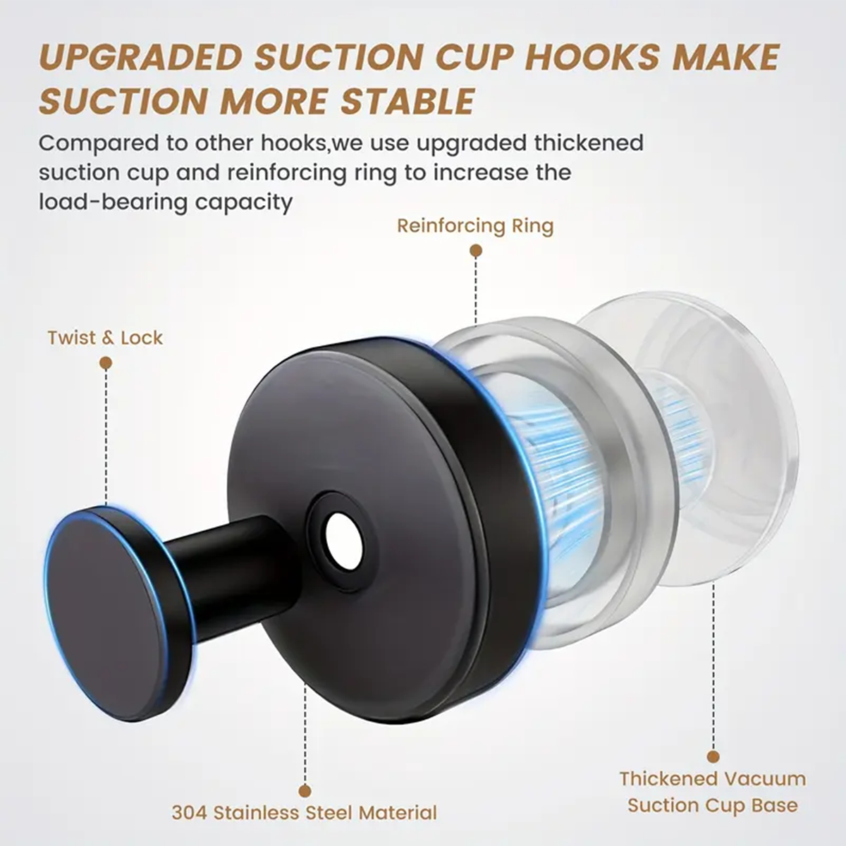2 Pcs No Drilling Suction Cup Hooks with Replaceable Core, Vacuum Locking Bathroom Wall Hooks 🧲