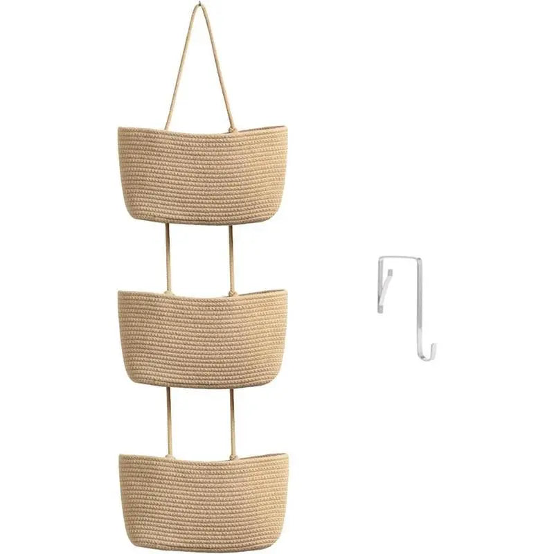 Woven cotton 3-Tier Over the Door Basket, Wall-Mounted Jute Bathroom Storage Organizer 🧺