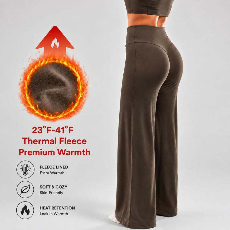 Women's Fleece Lined Wide Leg Pants,High Waisted Soft Thermal straight Leg LoungePants👖