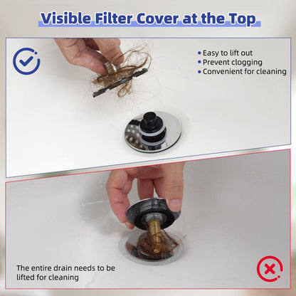 Hibbent 3-in-1 Pop-up Sink Stopper - 1 Pack Chrome, Visible Top Hair Catcher🚿
