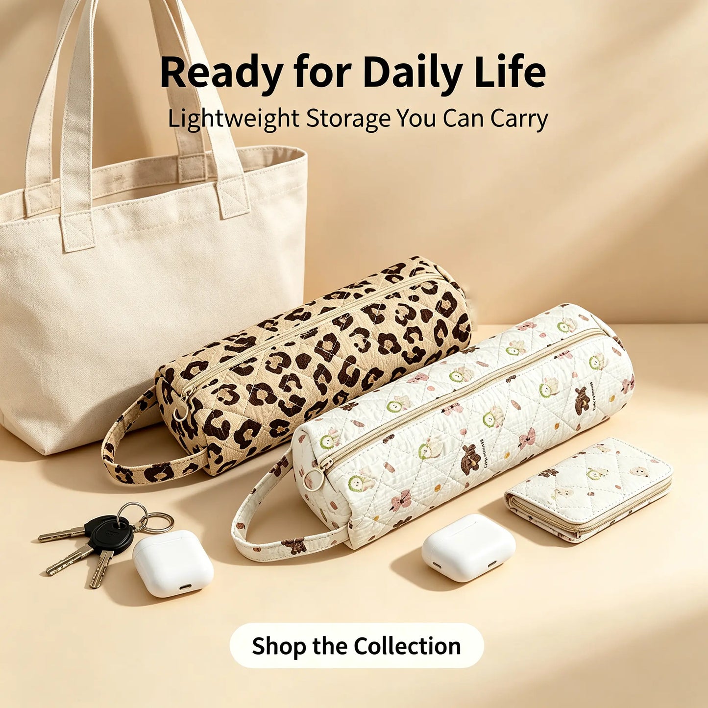 Quilted Multi‑Purpose Storage Bag, Portable Zipper Cosmetic Makeup Pouch 🎒
