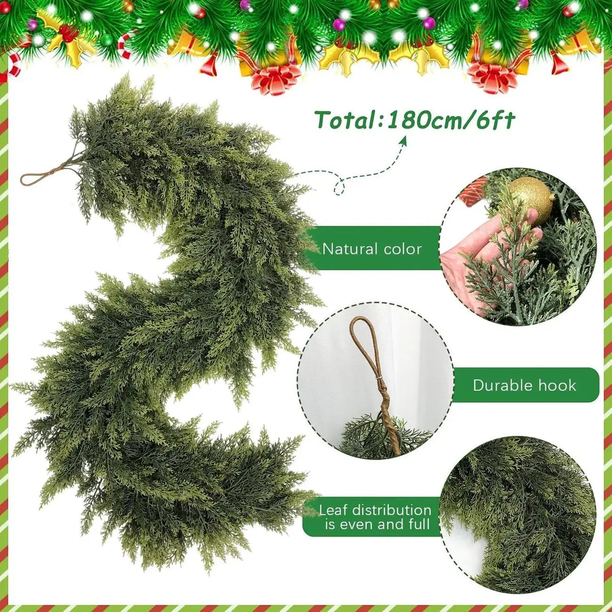 6 FT 2 Pcs Artificial Cedar Garlands, Real Touch Winter Cedar Garland🎄