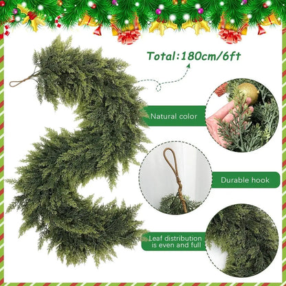 6 FT 2 Pcs Artificial Cedar Garlands, Real Touch Winter Cedar Garland🎄