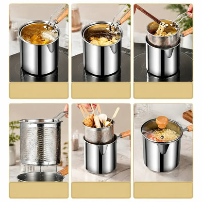 3Pcs Stainless Steel Deep Fryer Set,Rust-Resistant Portable Cookware for Home Kitchen Chips, Chicken Wings🍳🍟