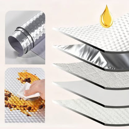 Kitchen Waterproof Oil Proof Aluminum Foil Sticker, Silver Texture Peel🧽
