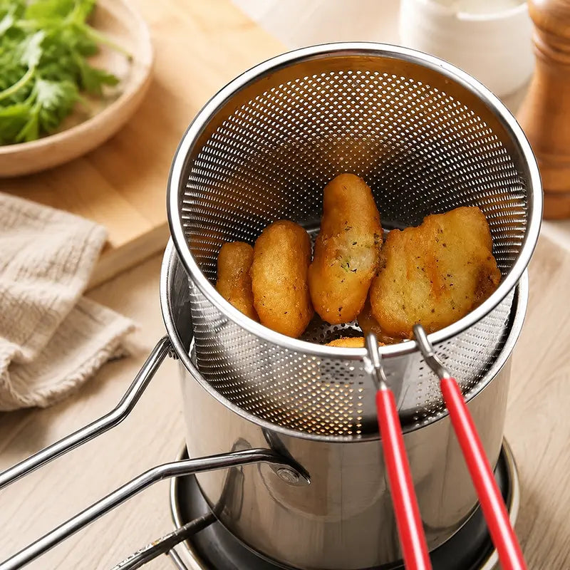 3Pcs Stainless Steel Deep Fryer Set,Rust-Resistant Portable Cookware for Home Kitchen Chips, Chicken Wings🍳🍟