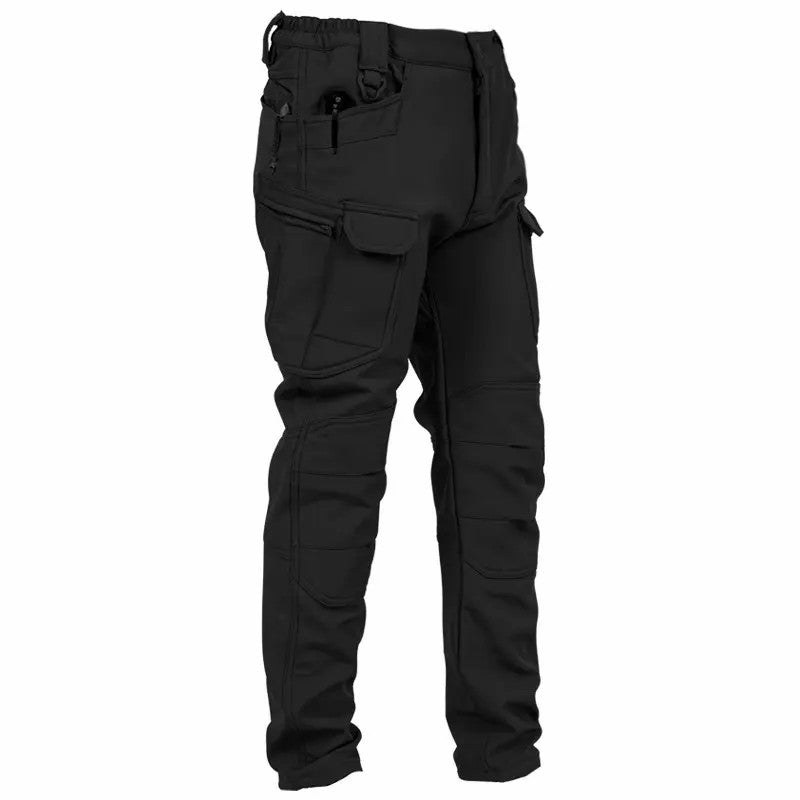 Men's Windproof & Warm Outdoor Military Tactical Pants - Fleece-Lined, Solid Color👖