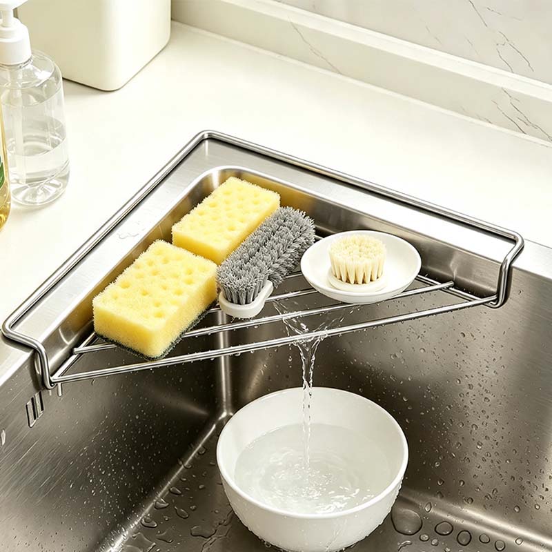 2PCS Stainless Steel Corner Sink Shelf with Triangular Open Wire Rack Design🍳