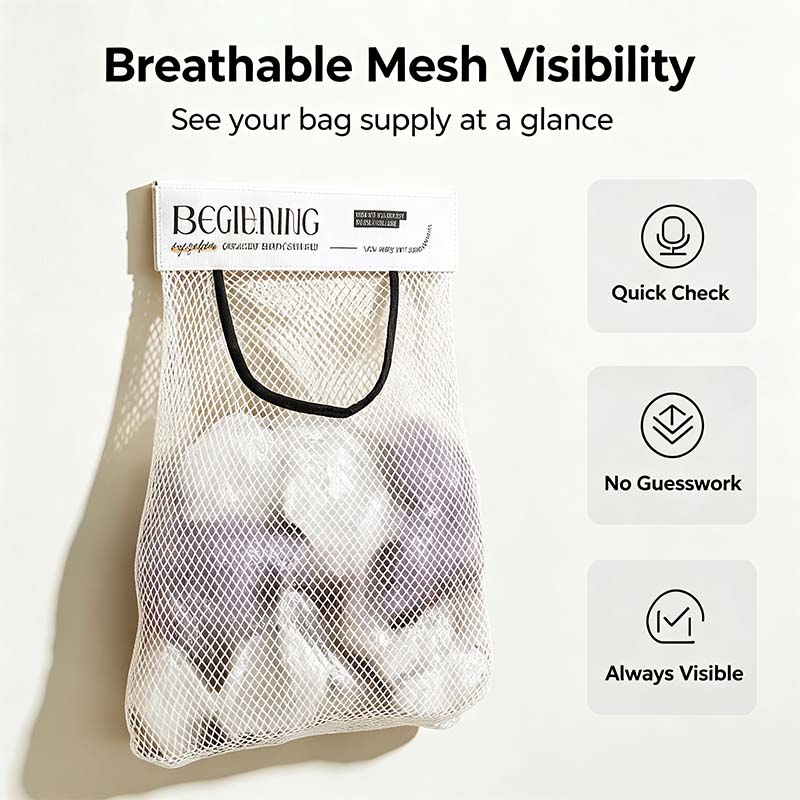 Grocery Garbage Bag Holder Trash Bag Dispenser Sticky Wall Mounted Mesh🛒