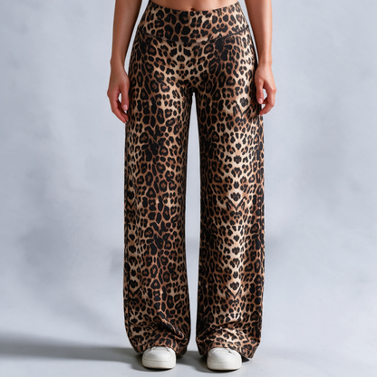 Women’s Light Simple Leopard-Print Wide-Leg Pants - Elastic Waistband, Fluid Drape 🐆