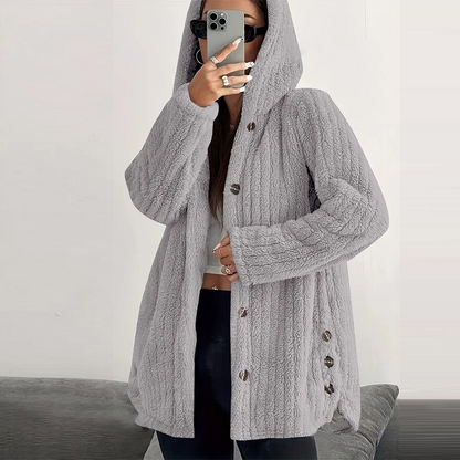 Women’s Lightweight Plush Hooded Jacket, Warm Mid-Length Teddy Bear Cardigan 🧸🧥