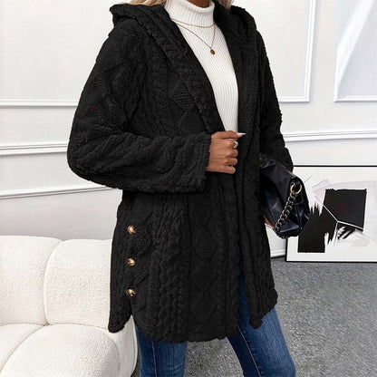 Women's Hooded Double-Sided Fleece Cardigan Long Sleeve Casual Warm Outerwear 🧥