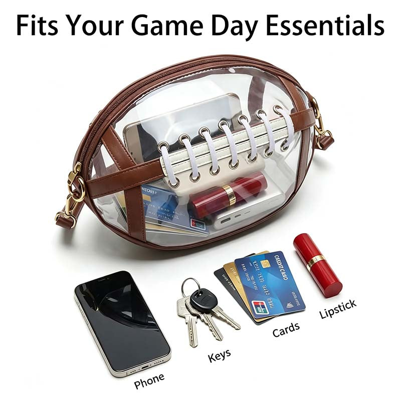 Clear Football Shaped Crossbody Bag Transparent PVC Stadium Approved Game Day Bag 🏈