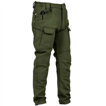 Men's Windproof & Warm Outdoor Military Tactical Pants - Fleece-Lined, Solid Color👖