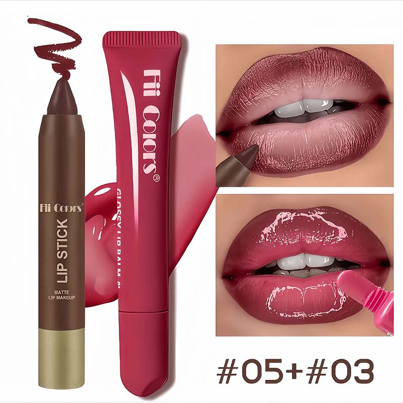 Matte Lip Liner & Moisturizing Lip Oil Cosmetic Set - Precise, Alcohol-Free Makeup Product💋