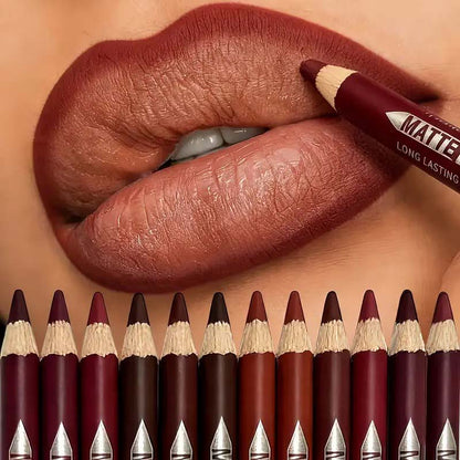 12Pcs Matte Lip Liner With Sharpener Set Waterproof Smudgeproof Precise Contour Lipstick Pens 😍